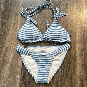Xhilaration Blue and White Striped bikini set